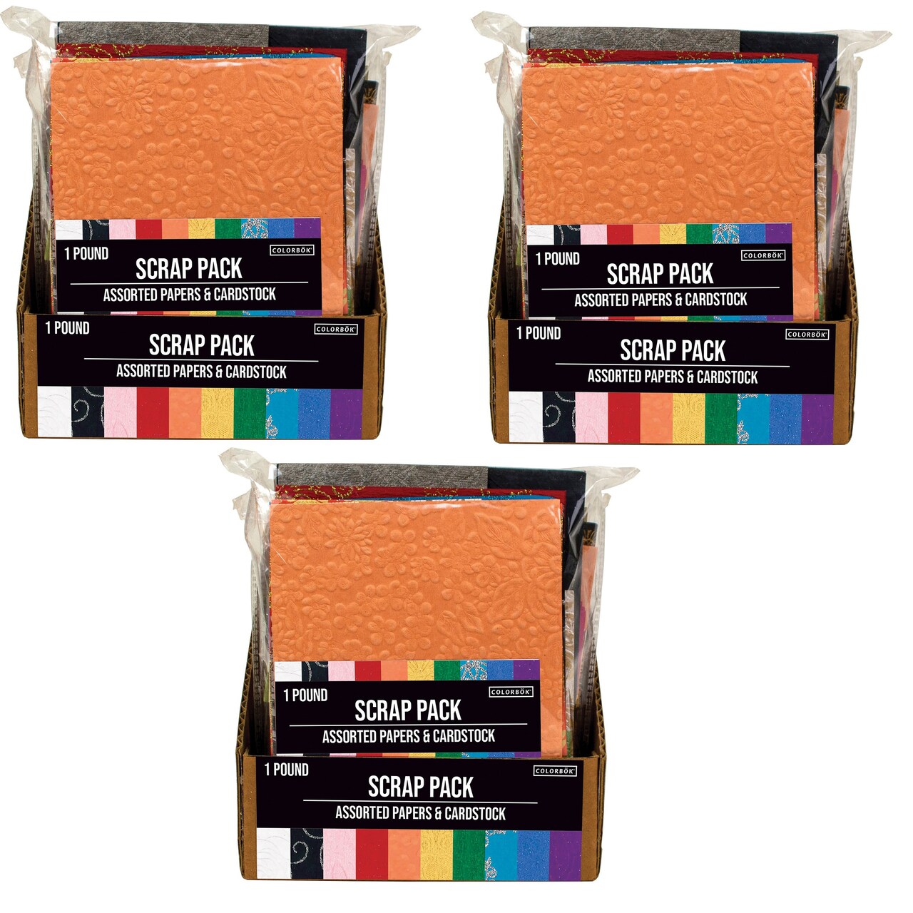 Multipack of 3 - Colorbok Scrap Pack Paper 1lb Various Sizes-Assorted